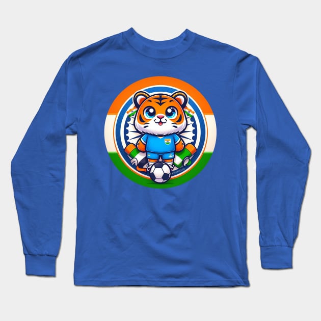 Indian Tiger playing football Long Sleeve T-Shirt by Sketchy